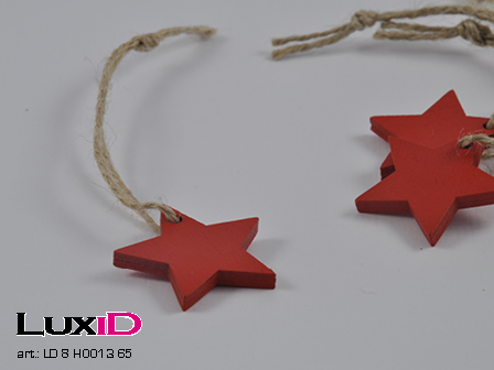 Wooden stars with rope 65 red 35mm (36pcs)